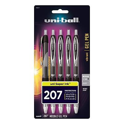 uni-ball 207 Retractable Gel Pens, Medium Point, Black Ink, 5 Pack