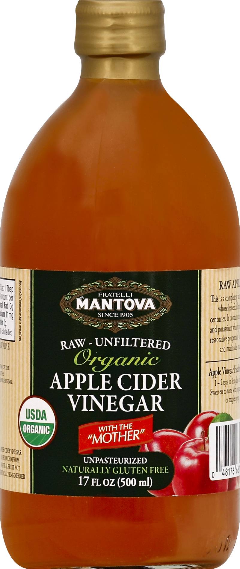 Mantova Organic Raw Unfiltered Apple Cider Vinegar (17 fl oz)