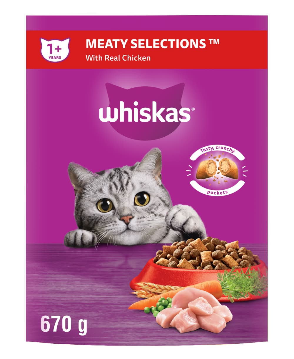 Whiskas Meaty Selections Dry Cat Food, Real Chicken, Adult (670 g)