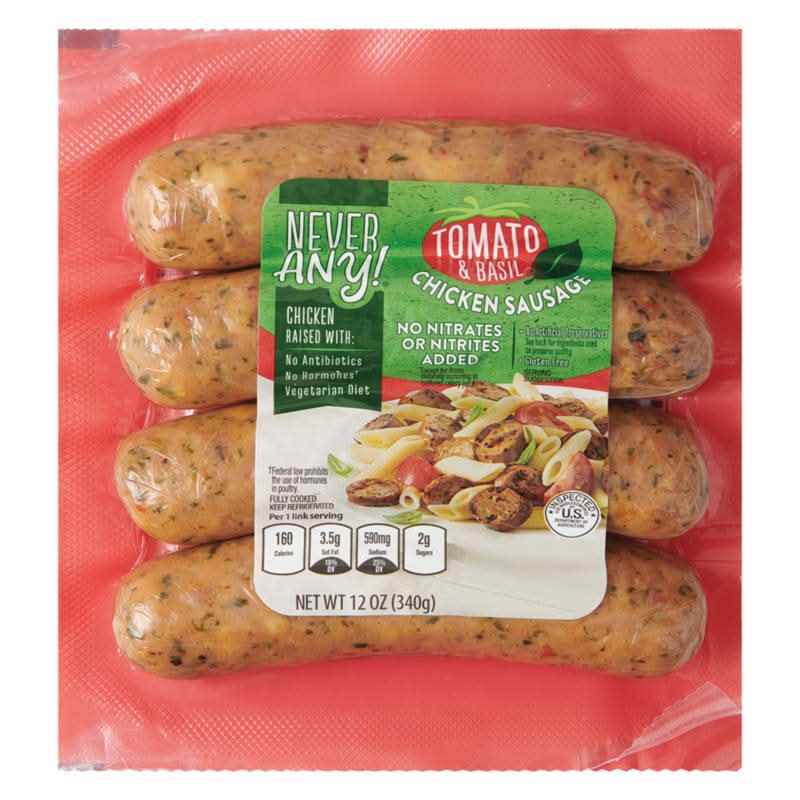 Never Any! Chicken Sausage, Tomato & Basil (12 oz, 4 ct)