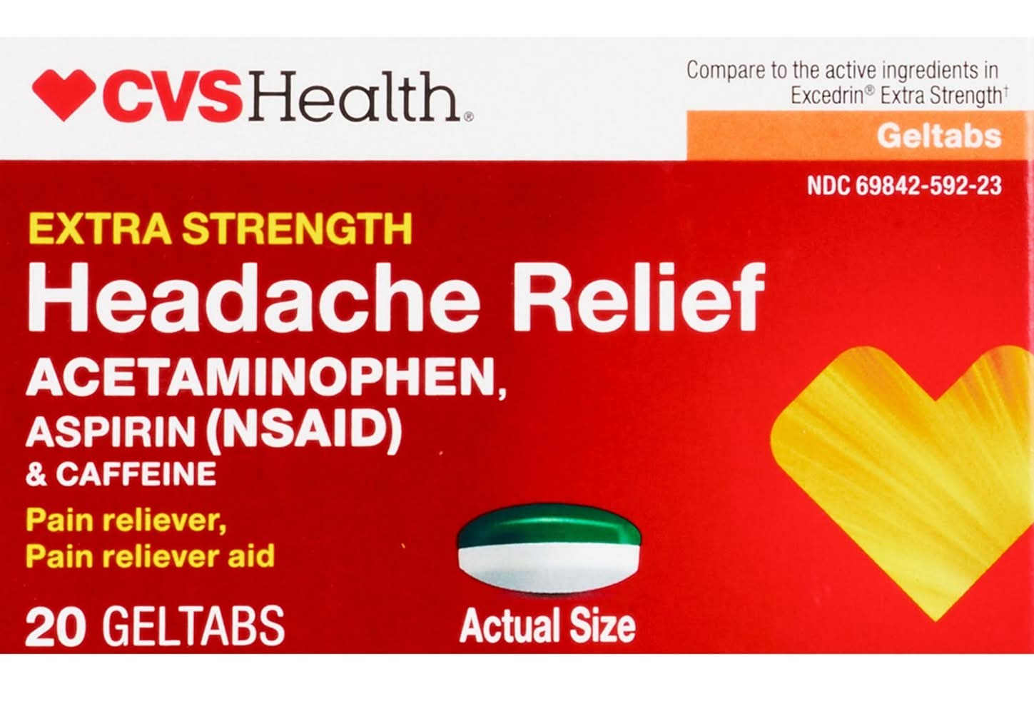 CVS Health Extra Strength Headache Relief Acetaminophen Aspirin (nsaid) and Caffeine Gel Tablets (20 ct)