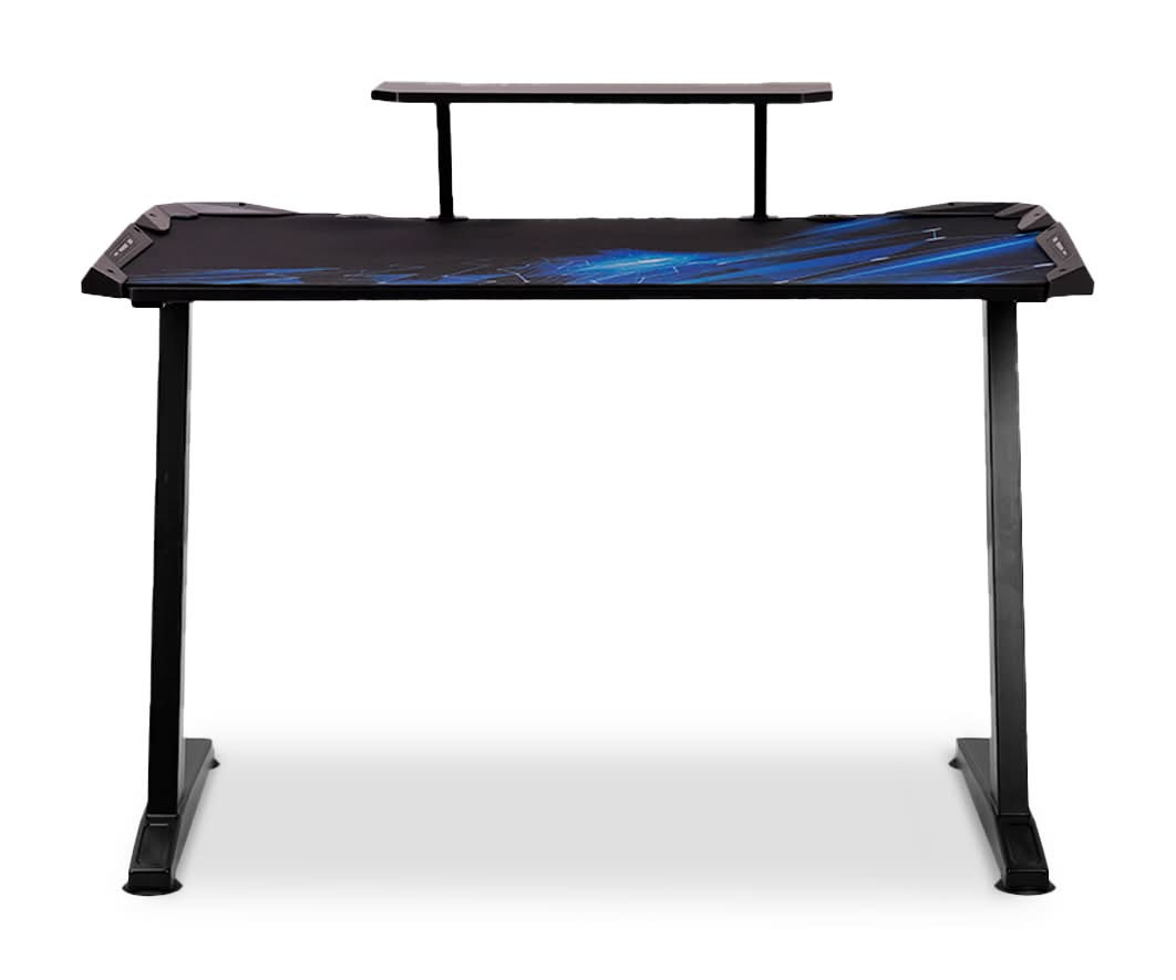 4TUNE · Escritorio gamer con repisa central y patas metálicas, 68x128x13 cm, azul