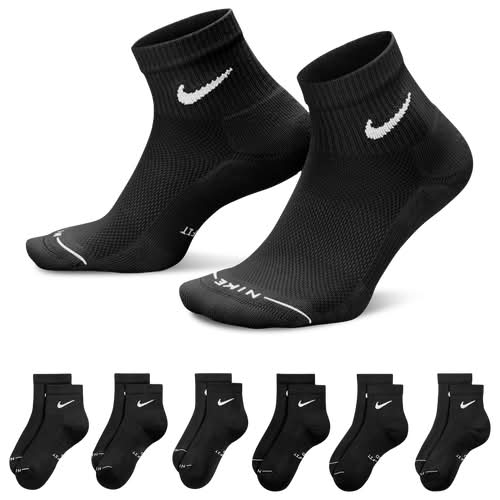 Nike Womens Everyday Elevated Ankle Socks 6 Pack - Black/White Size L