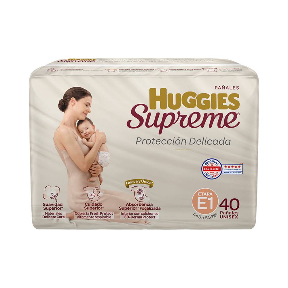 Huggies pañales supreme protección delicada (unisex/etapa 1) (40 un)