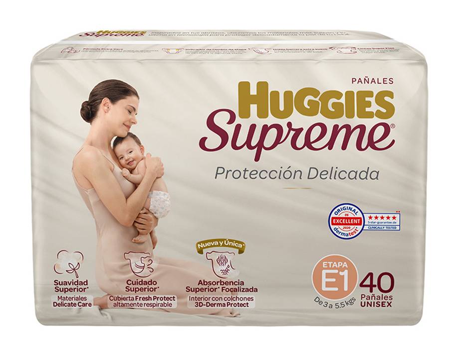 Huggies · Pañales supreme protección delicada, unisex, Etapa 1 (40 un)