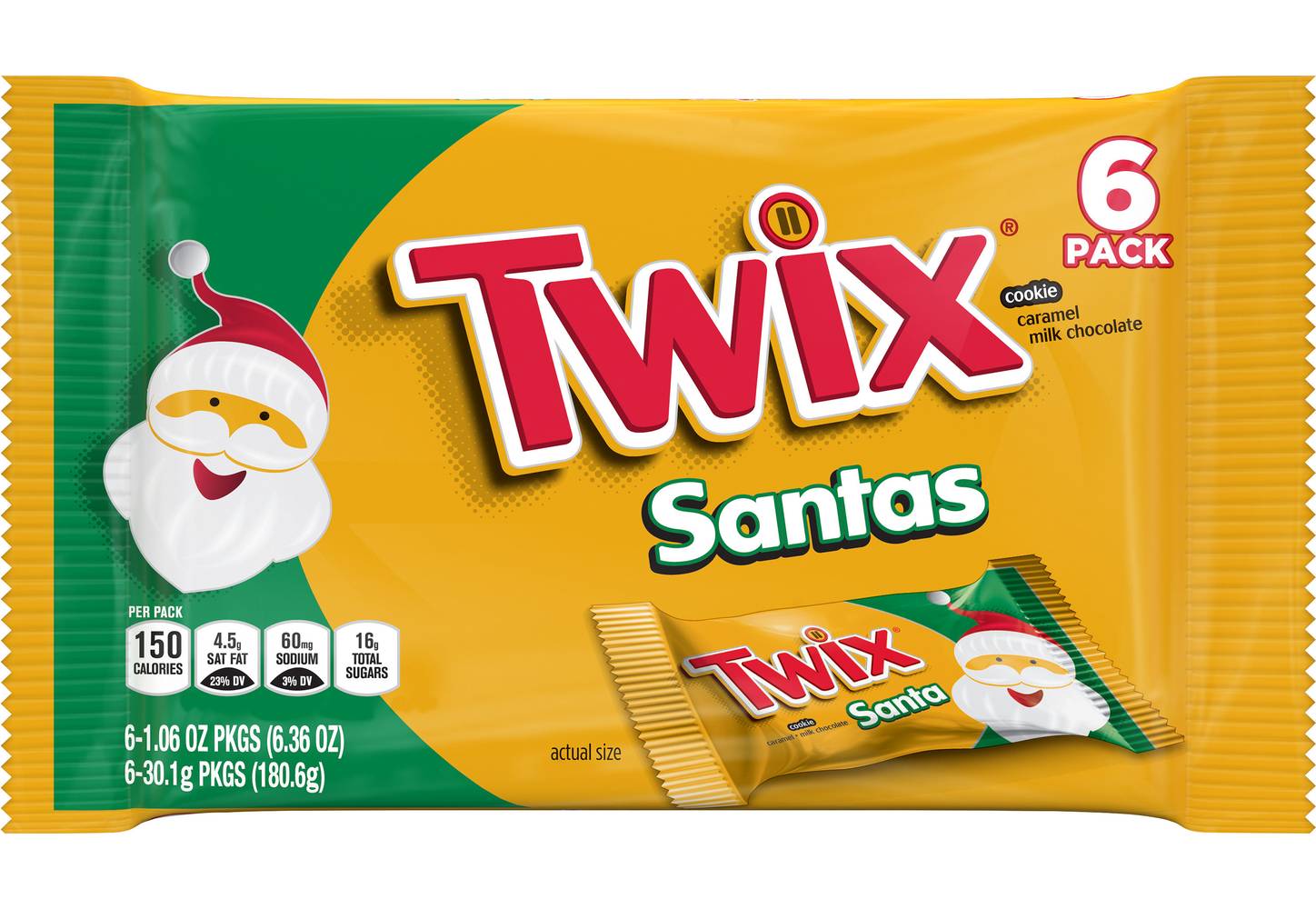 Twix Christmas Santas Cookie Bar, Caramel-Milk Chocolate (6.36 oz, 6 ct)