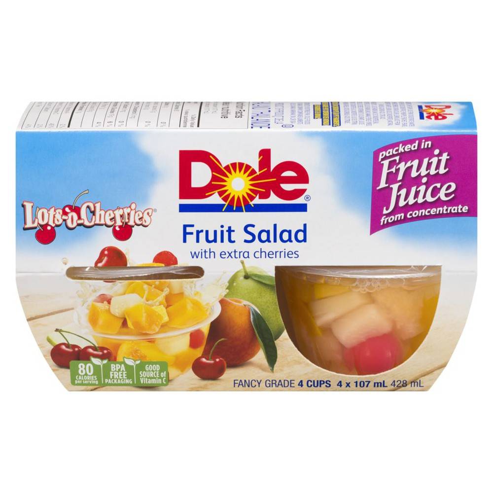 Dole salade de fruits en coupes dans du jus avec beaucoup de cerises (4x107 ml) - cherry fruit salad (4 x 107 ml)