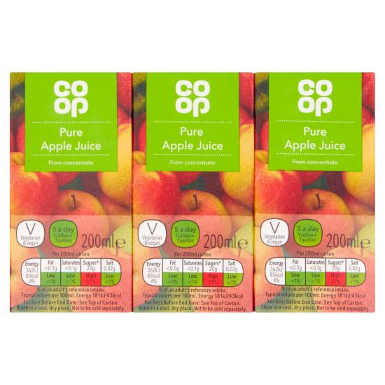 Co-Op Pure Apple Juice 3 X 200ml