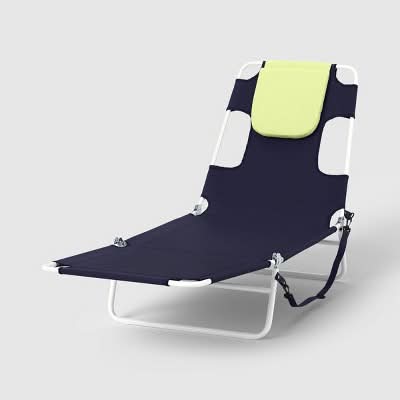 Room Essentials Folding Outdoor Portable Beach Lounge Chair, Navy