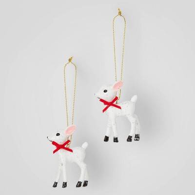 Wondershop Retro Small Deer Christmas Tree Ornament Set, White (2 ct)