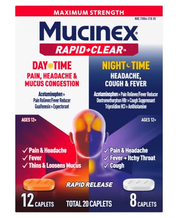 Mucinex Rapid + Clear Day & Nighttime Combo Relief Caplets 12+ Years (20 ct)