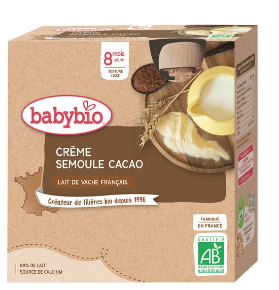 Babybio - Crème semoule cacao bio dès 8 mois (4 pièces)
