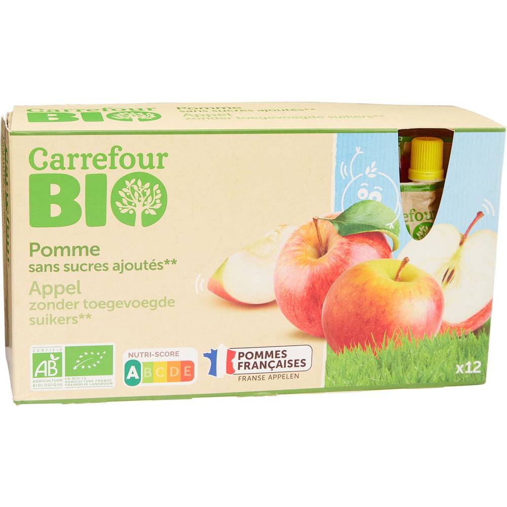Carrefour Bio - Compote pomme sans sucres ajoutés (12 pièces)