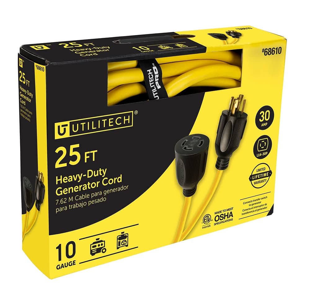 Utilitech 25 ft 30-Amp 125-250 Volt 10-Gauge Yellow Generator cord