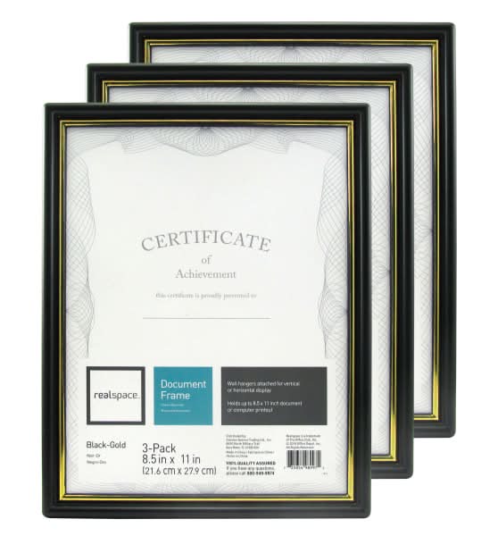 Realspace™ Document And Certificate Holders, 8-1/2" x 11", Black/Gold, Pack Of 3 Holders