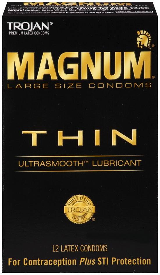 Trojan Magnum Condoms Thin Large Lubricated Latex, 12 CT