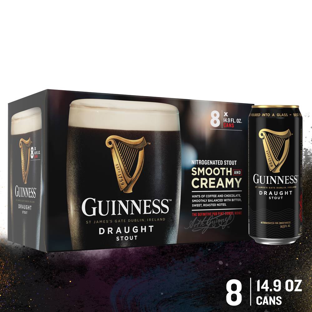 Guinness Irish Draught Stout Beer (8 x 14.9 fl oz)