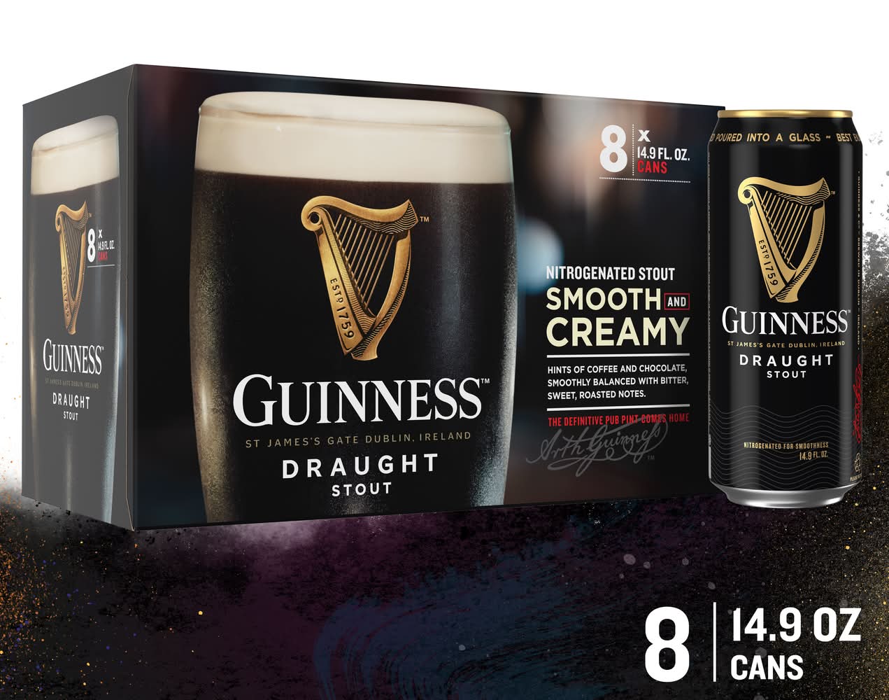 Guinness Irish Draught Stout Beer (8 x 14.9 fl oz)