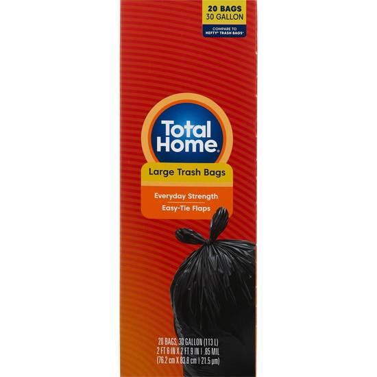 Total Home Large Trash Bags, Extra Strong Easy-Tie Flaps 30 Gallon, 20 ct