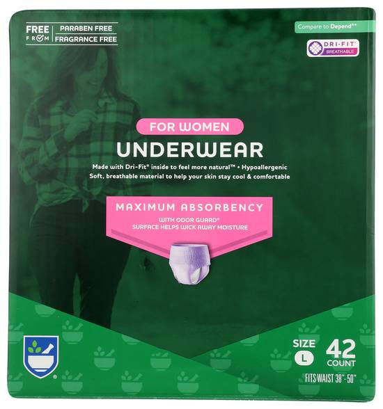 Rite Aid Womens Protective Underwear, Maximum Absorbency, Size L - 42 Count