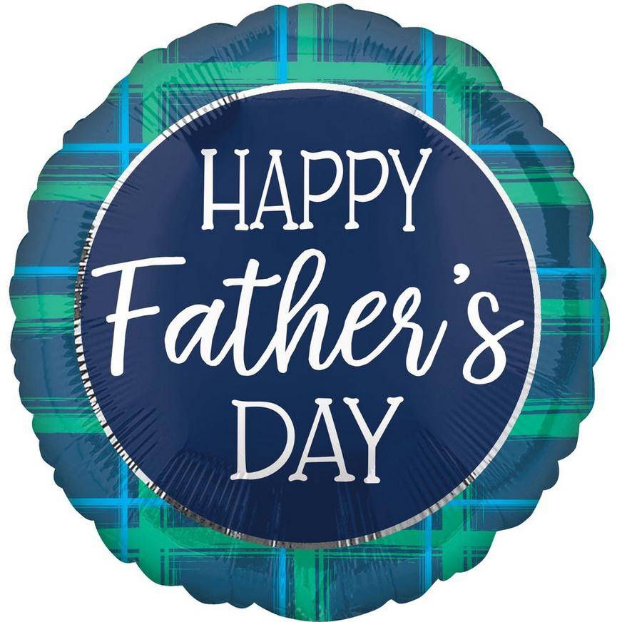 Uninflated Blue Green Plaid Father's Day Round Foil Balloon, 17in