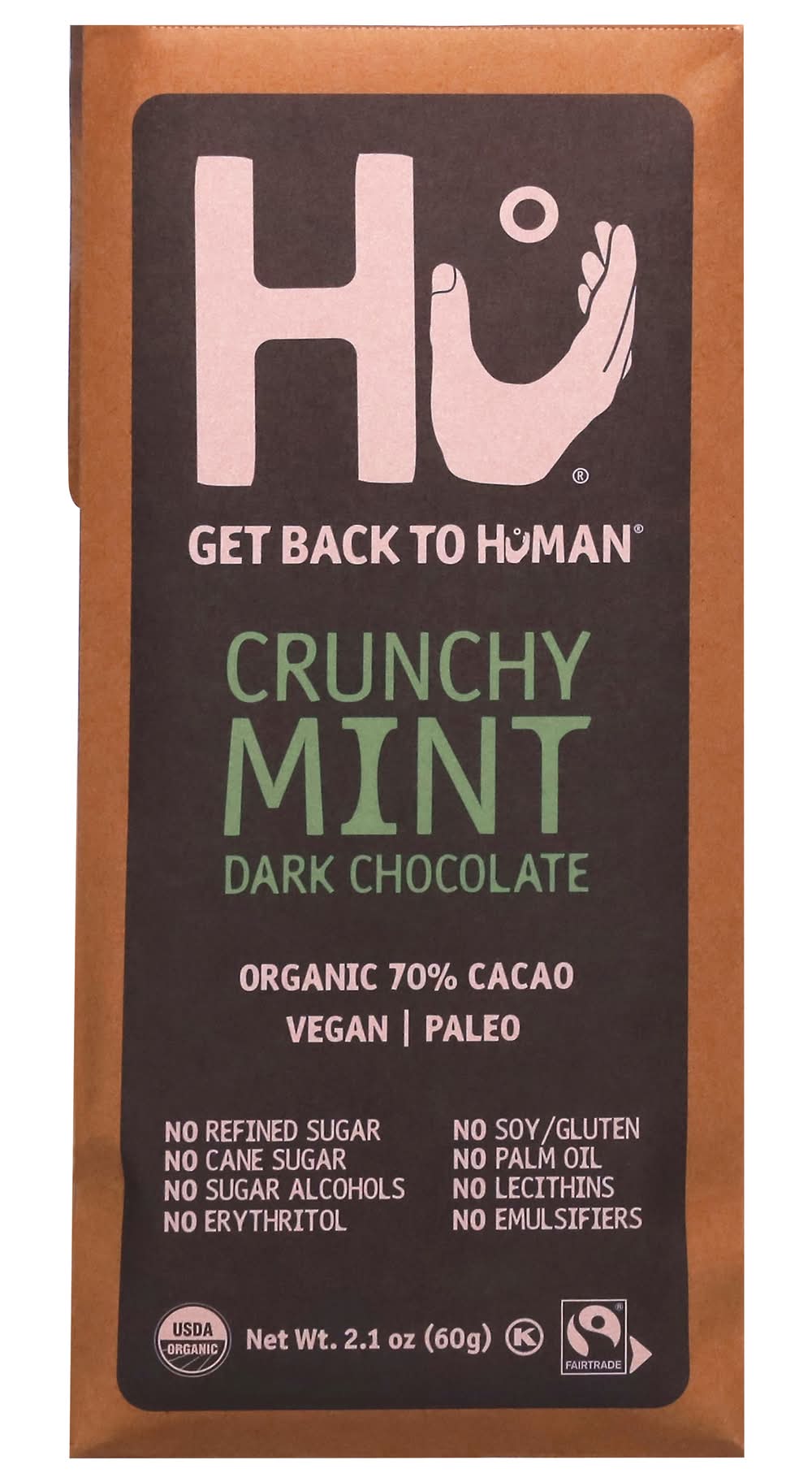 Hu Paleo 70 % Cacao Dark Chocolate, Crunchy Mint (2.1 oz)