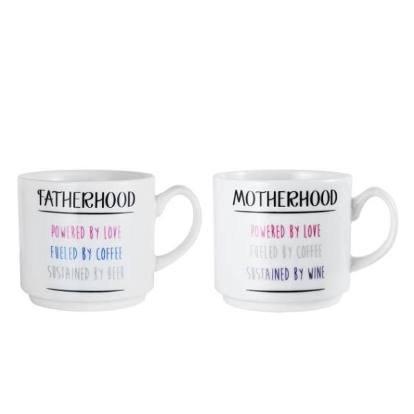 Set Of 2 Motherhood & Fatherhood Mugs