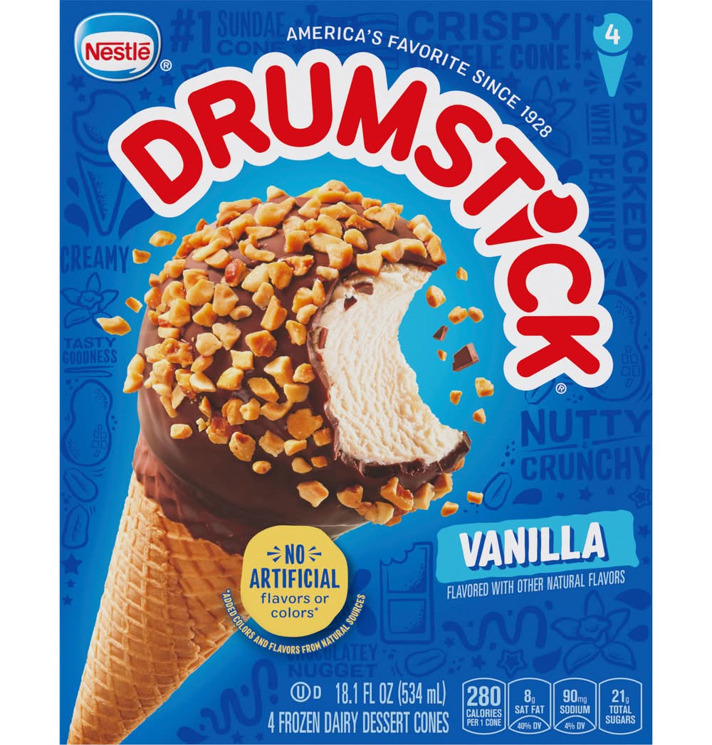 Drumstick Nestle Drumstick Ice Cream, Vanilla (18.1 fl oz, 4 ct)