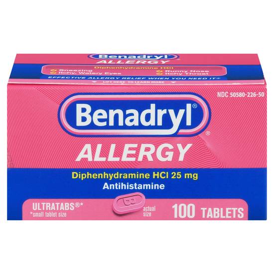 Benadryl Diphenhydramine Hcl 25 mg Allergy Relief Tablets (100 ct)