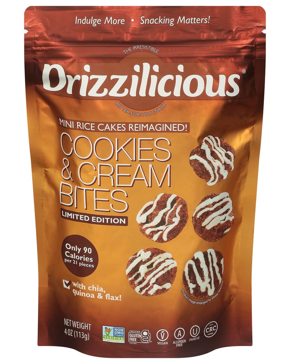 Drizzilicious Mini Rice Cake Bites, Cookies & Cream (4 oz)