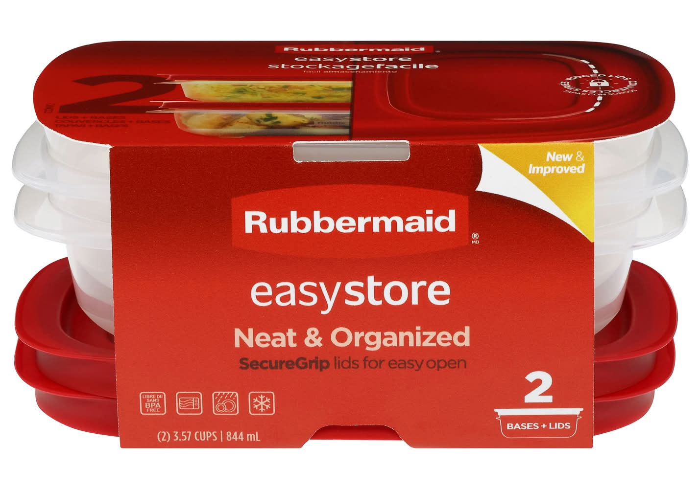 Rubbermaid Easy Store Rectangle Containers 3.57 Cups, Transparent-Red (2 ct)
