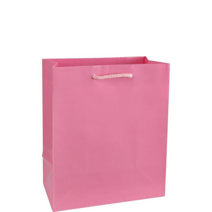 Medium Glossy Pink Gift Bag, 7.75in x 9.5inA