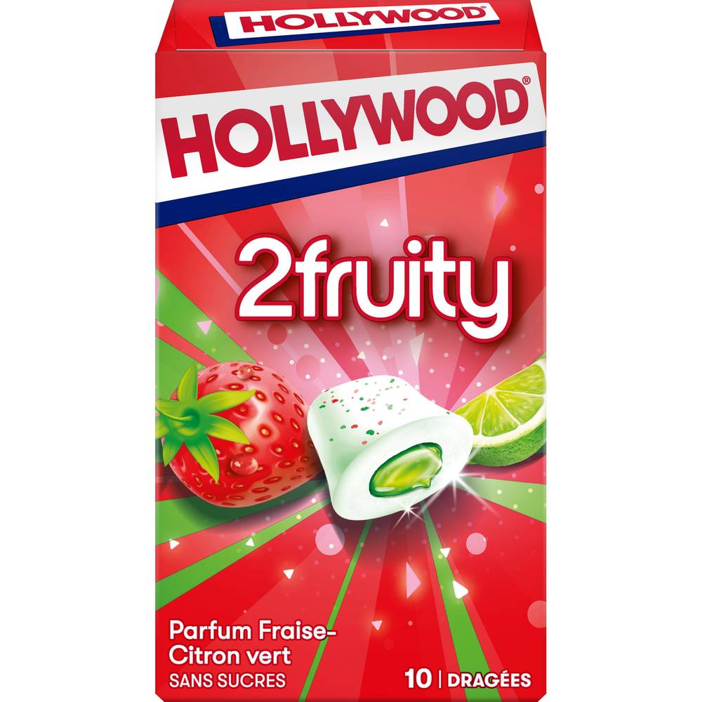 Hollywood - 2Fruity chewing gum à la fraise citron vert sans sucres (10 pièces)