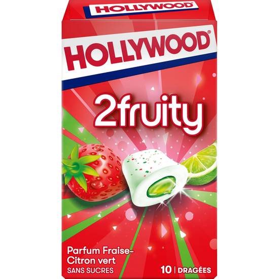 Hollywood - 2Fruity chewing gum à la fraise citron vert sans sucres (10 pièces)