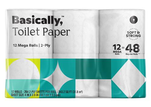 Basically, Soft Mega Roll Toilet Paper, 4x3.9 in (12 ct)