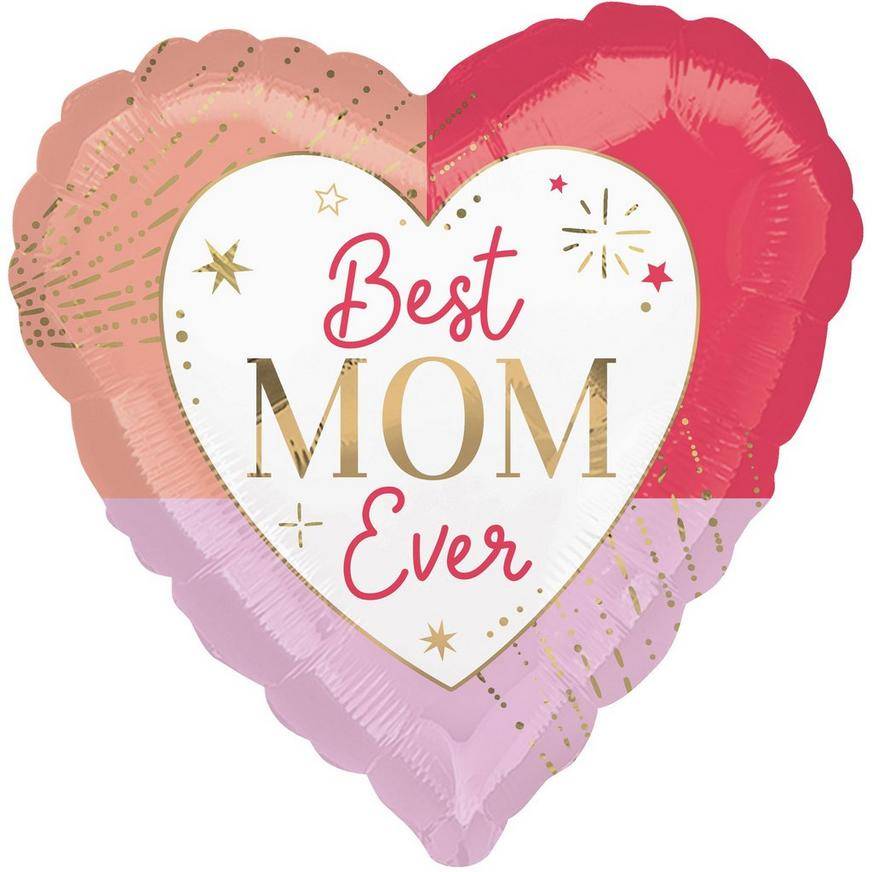 Uninflated Colorful Best Mom Ever Heart Foil Balloon, 17in