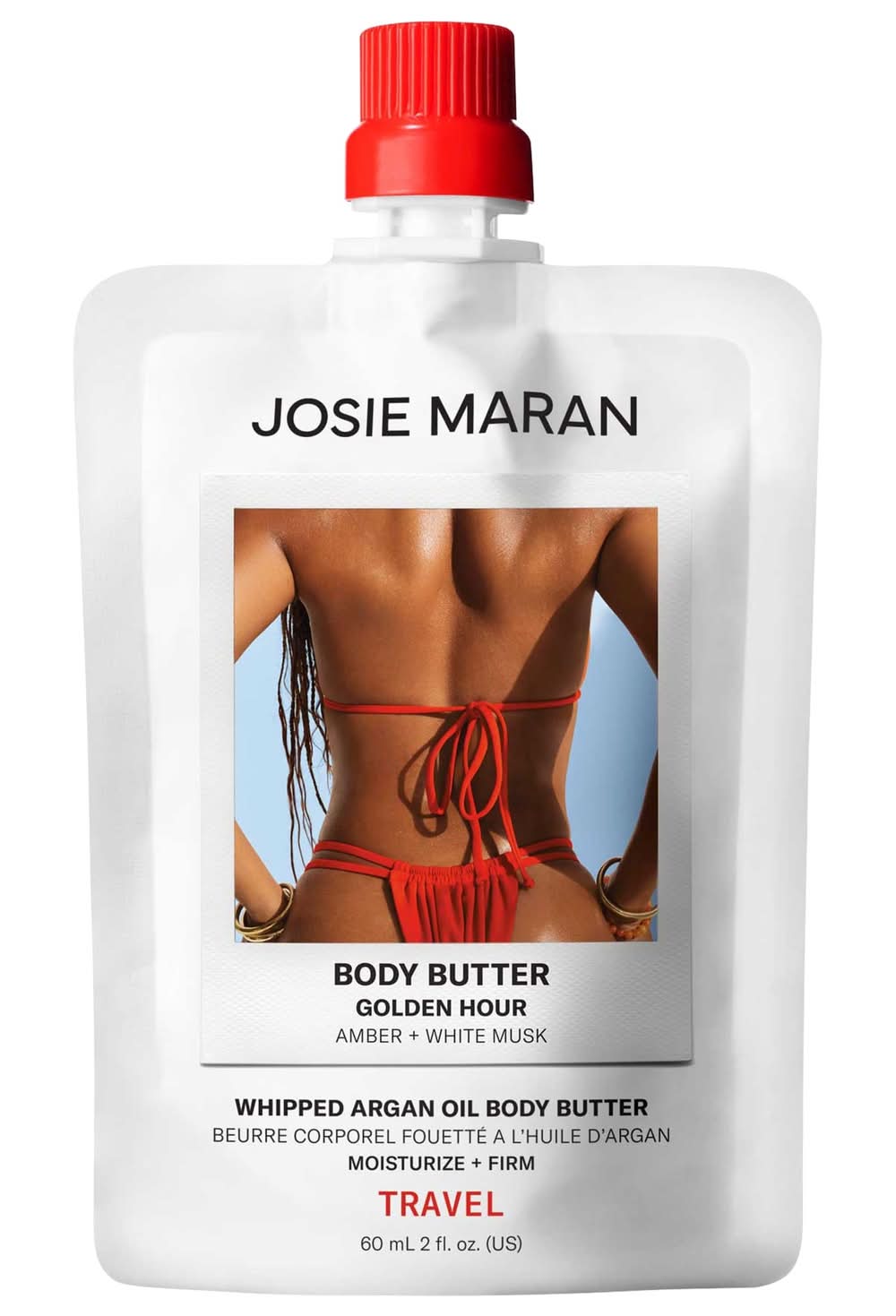 Josie Maran Mini Golden Hour (Amber, White Musk) - Whipped Argan Oil Refillable Firming Body Butter 2 oz / 60 ml