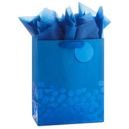 Hallmark 13" Large Gift Bag With Tissue Paper With Blue Foil Dots