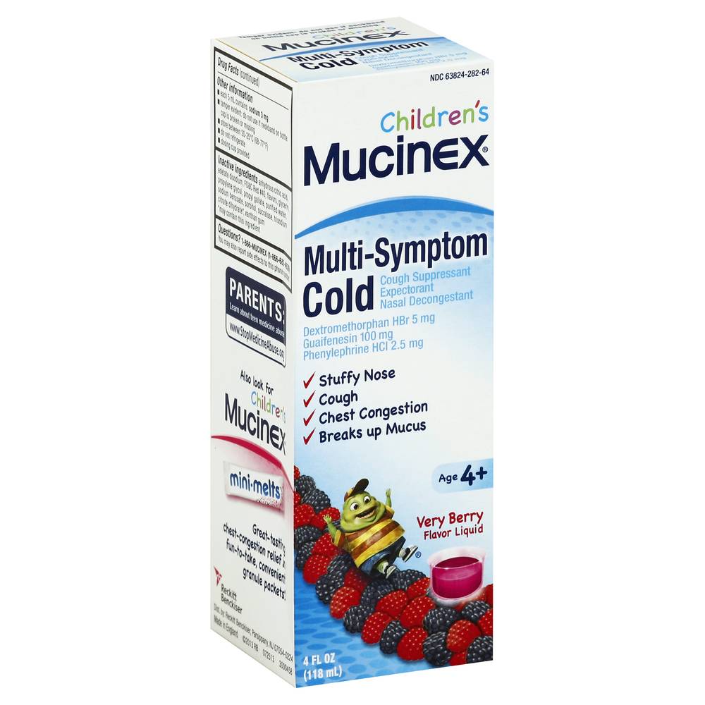 Mucinex Children's Very Berry Flavor Multi-Symptom Cold Liquid, Age 4+ (4 fl oz)