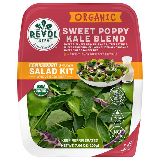 Revol Greens Organic Sweet Poppy Kale Blend Salad Kit