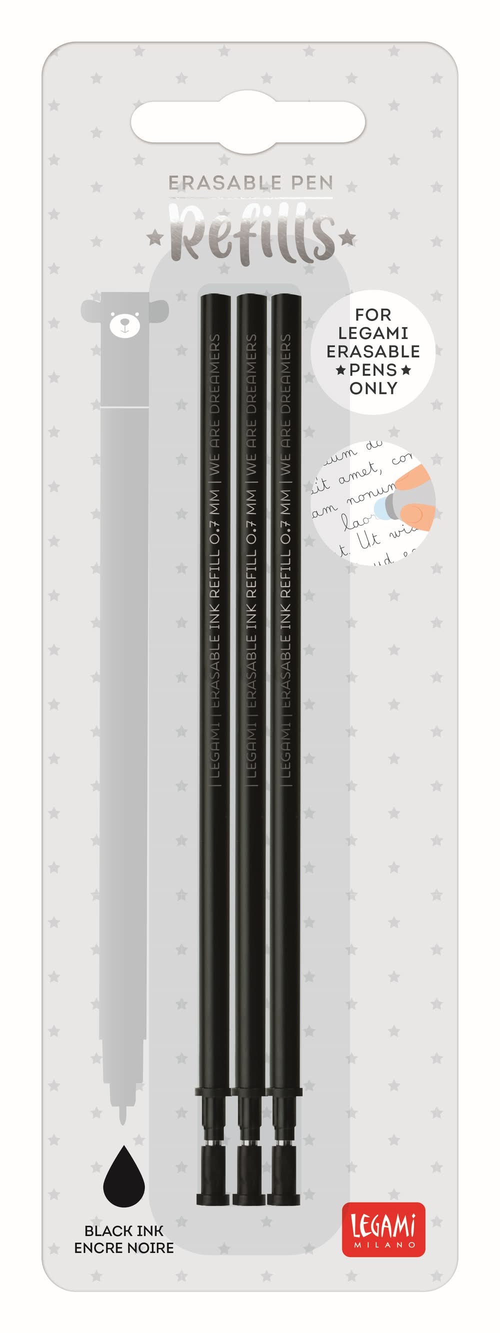 Conjunto 3 Recargas Pretas Caneta Apagar Legami