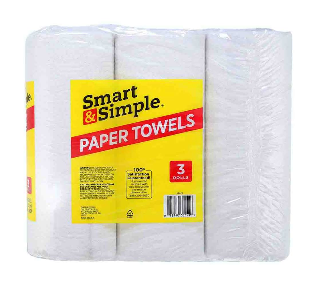 Smart & Simple Paper Towels 2-Ply Rolls 11 In X 8 In 3 Pk