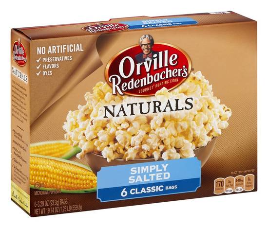 Orville Redenbacher's Naturals Simply Salted Popping Corn (6 x 3.3 oz)