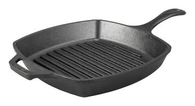 Lodge Cast Iron Square Grill Pan, 10.5 in, Black