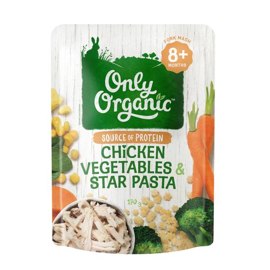 Only Organic Chicken Vegetables and Star Pasta 8+ Months 170g