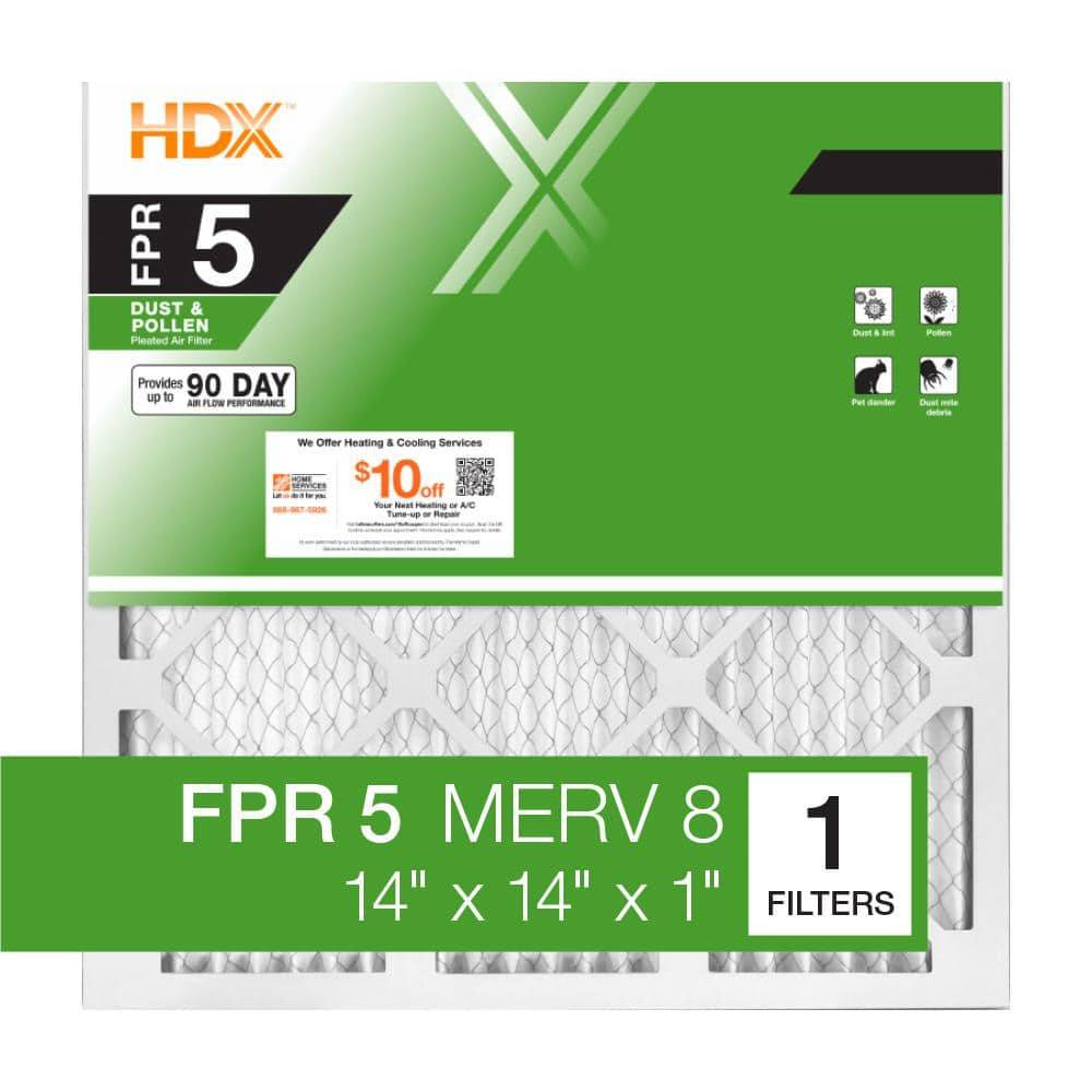 Hdx 14 In. X 14 In. X 1 In. Standard Pleated Air Filter Fpr 5, Merv 8