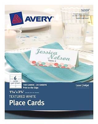 Avery Printable Blank Place Cards With Sure Feed 1-7/16" X 3-3/4", Textured White, 150 Customizable Tent Cards