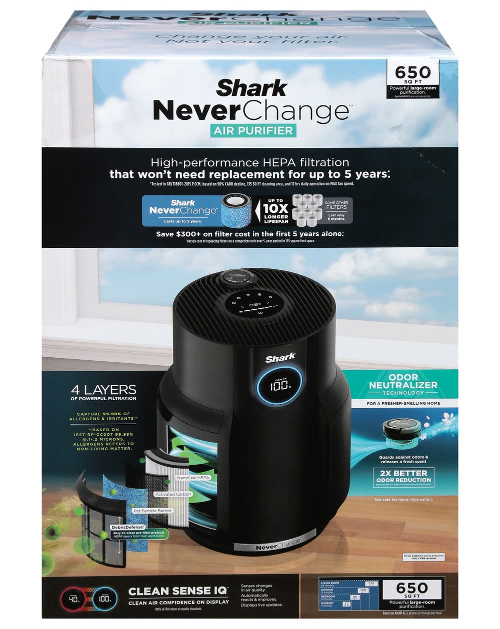 Shark Never Change Cleansense Iq Air Purifier 650 Sq ft, Charcoal Grey