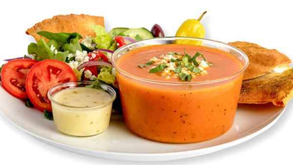 Tomato Basil Soup with Greek Salad