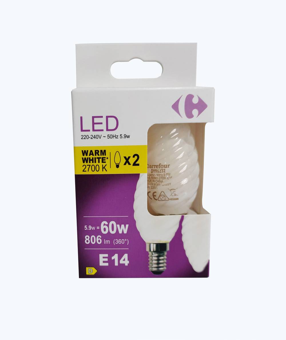 Carrefour - Ampoule led flamme torsadée 60w e14 warm white